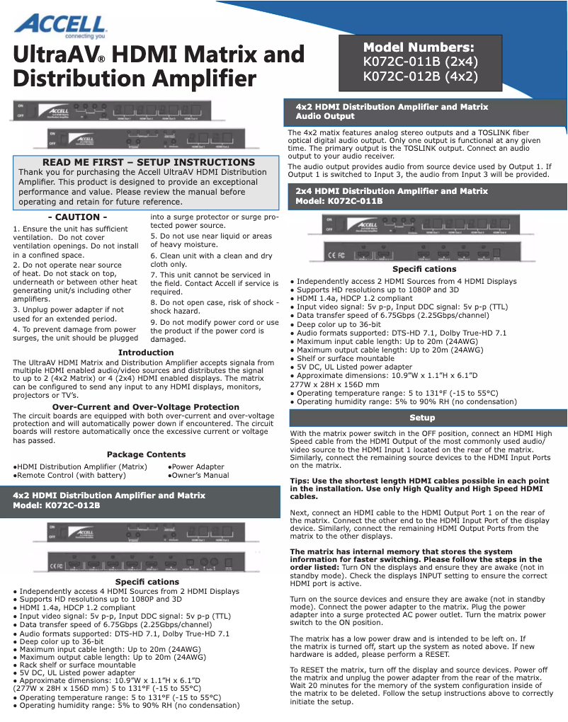 Page 1 de la notice Manuel utilisateur Accell UltraAV K072C-011B