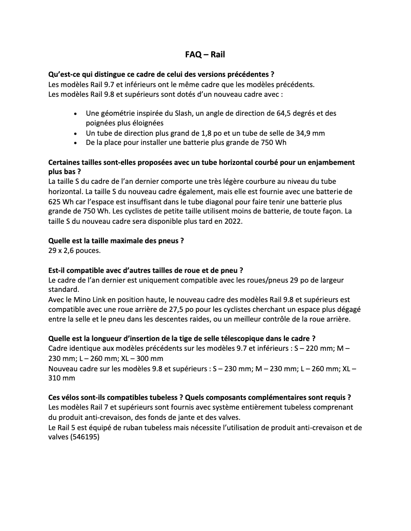 Page 1 de la notice FAQ Trek Rail 9