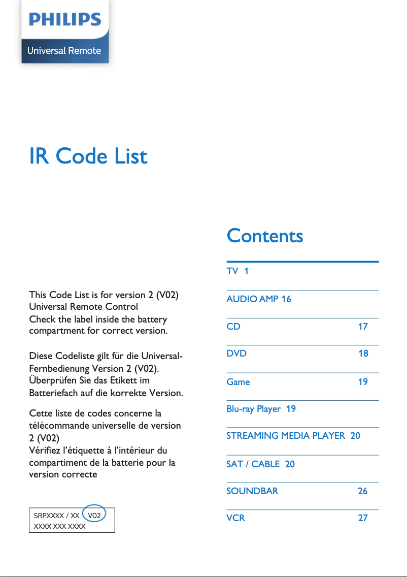 Page 1 de la notice Manuel utilisateur Philips SRP3011