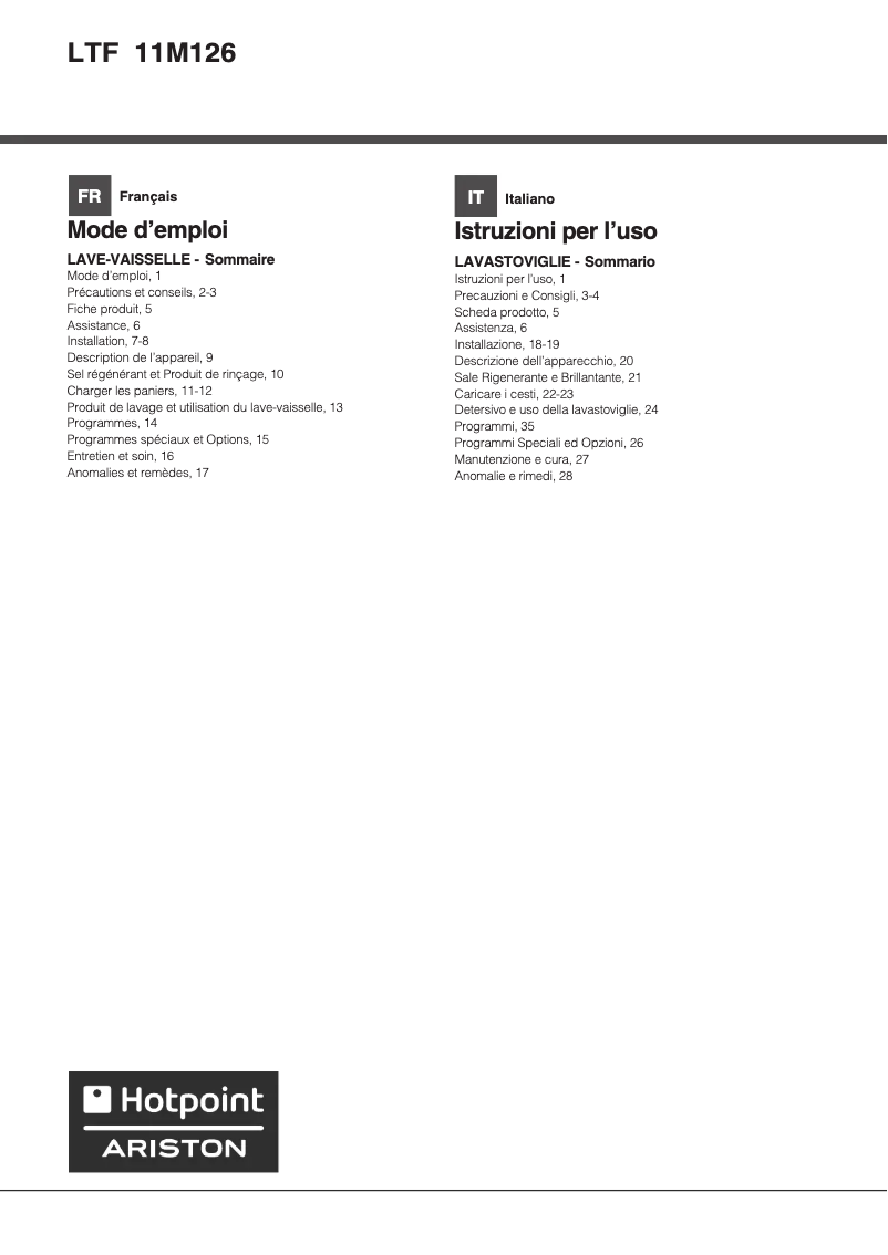 Page 1 de la notice Manuel utilisateur Hotpoint LTF 11M126