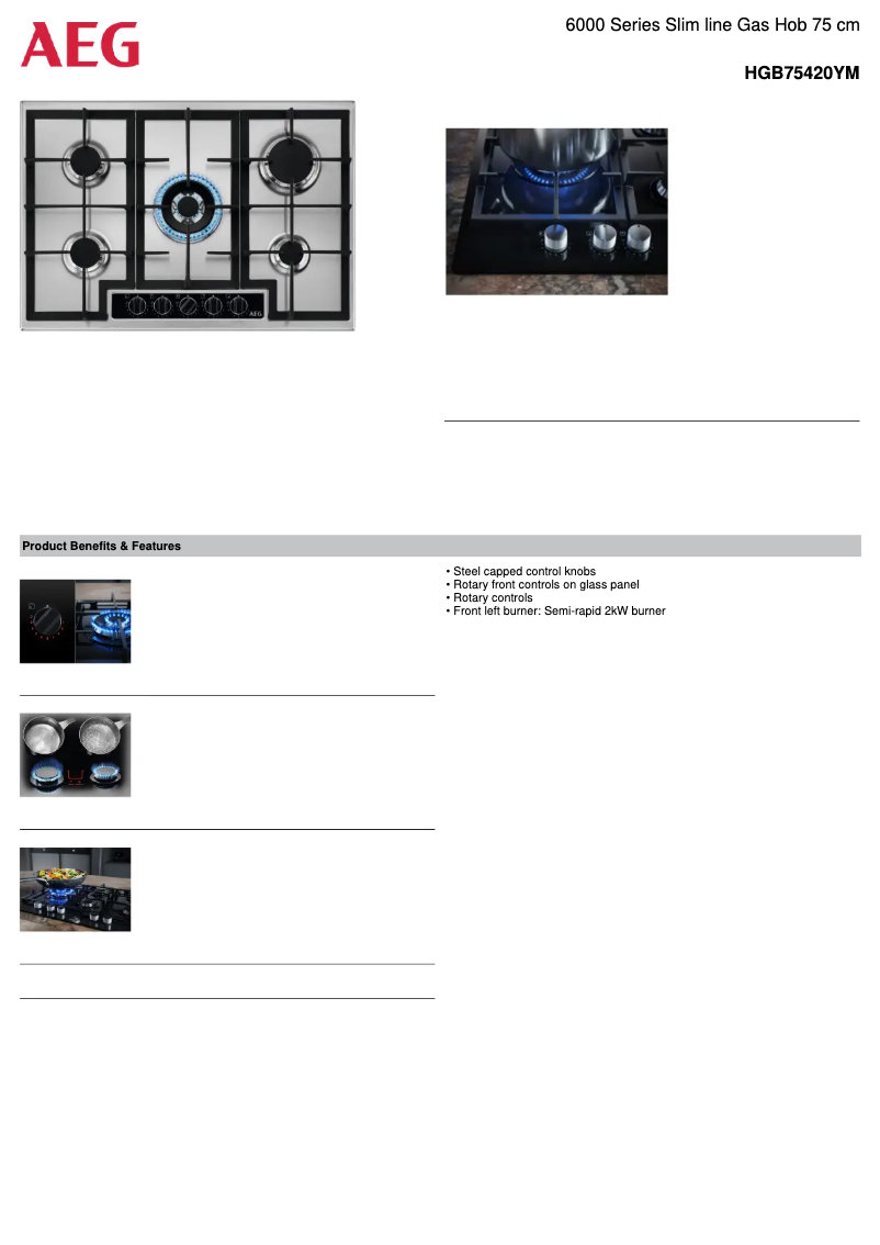 Page 1 de la notice Fiche technique AEG HGB75420YM
