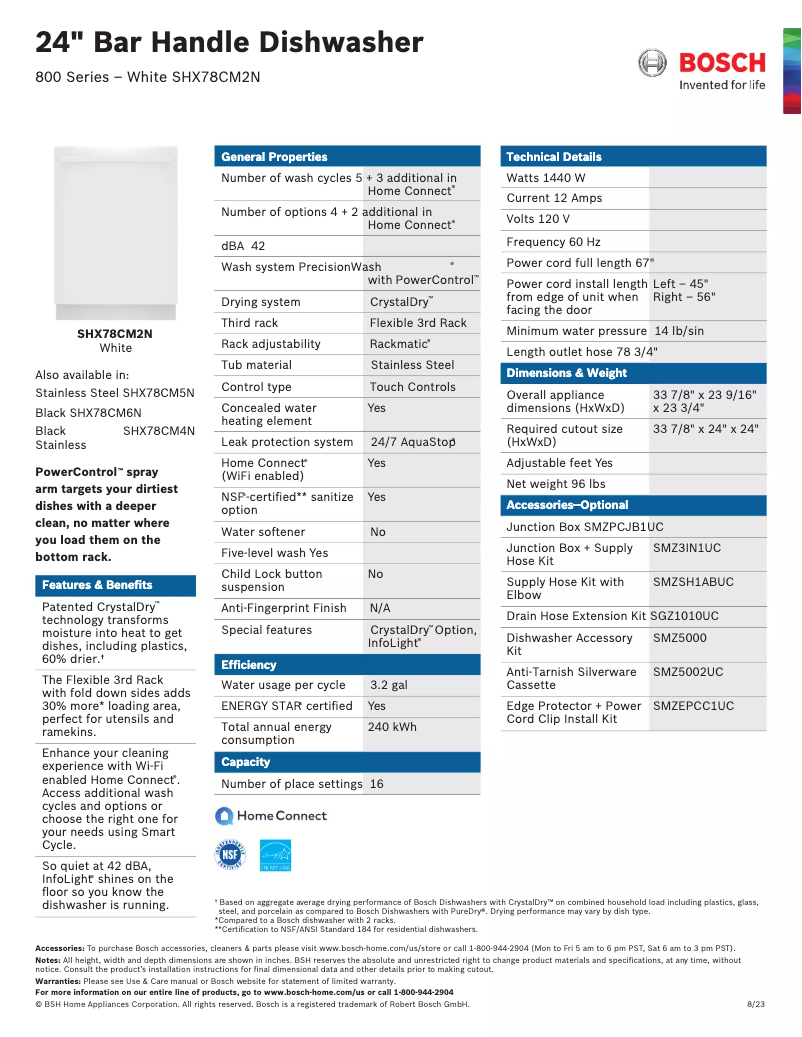 Page n°1 - Fiche technique Bosch SHX78CM2N