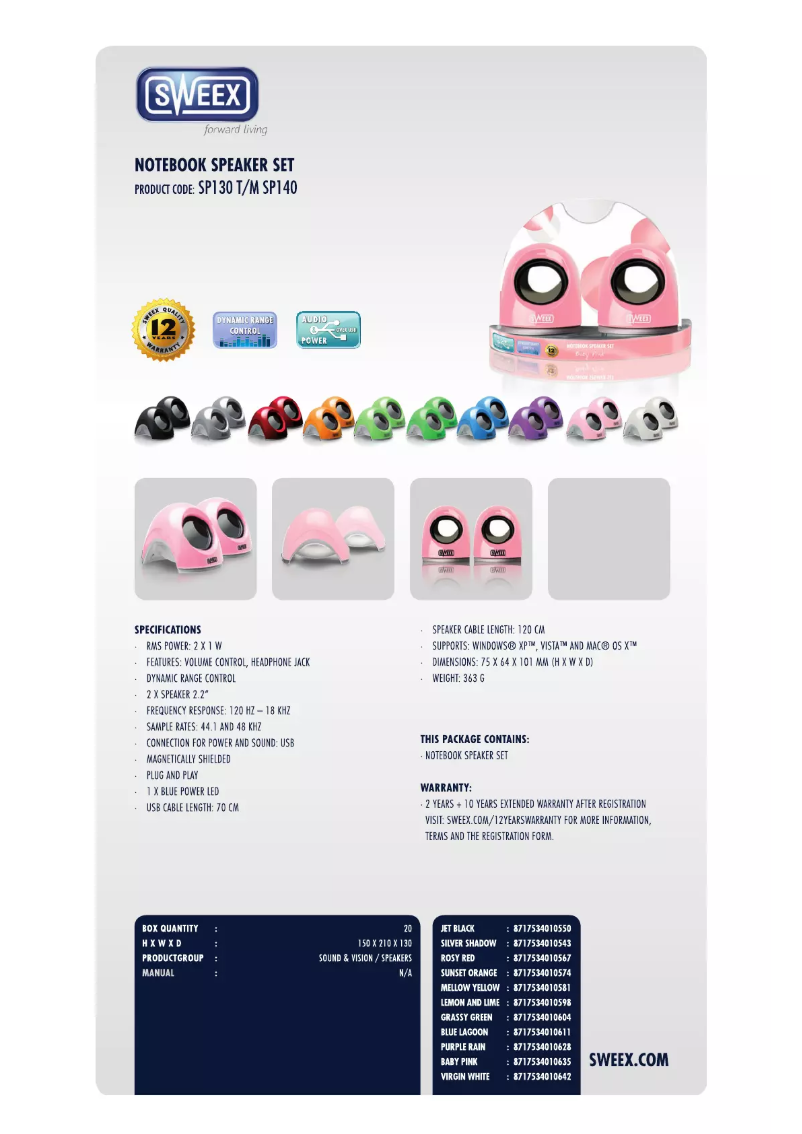 Page n°1 - Manuel utilisateur Sweex SP139