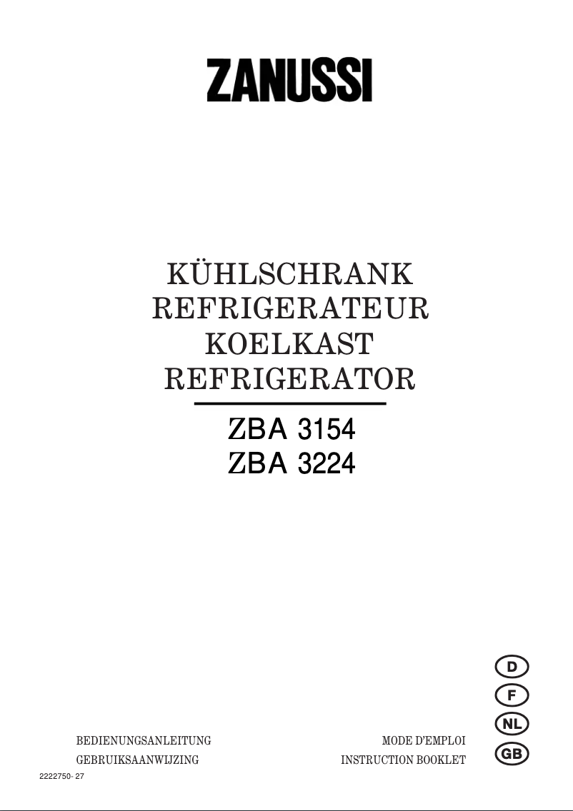 Página 1 del manual Manual de usuario Zanussi zba 3154 140l