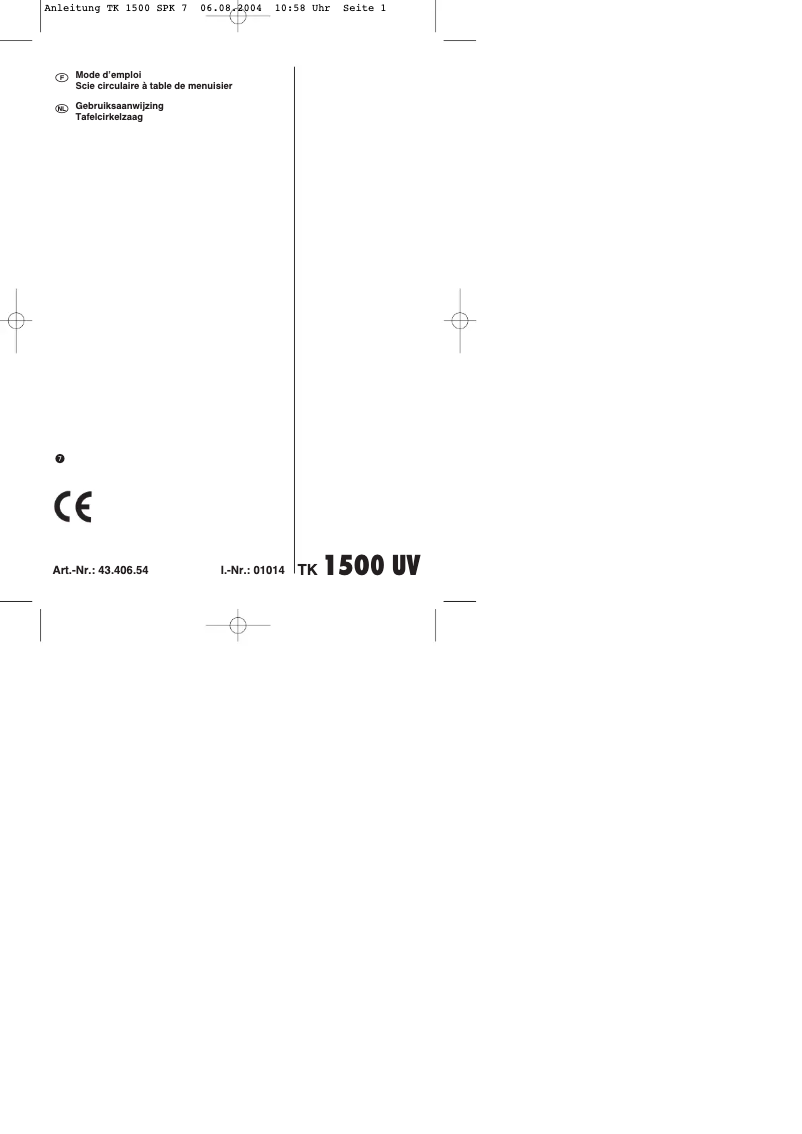 Page 1 de la notice Manuel utilisateur Einhell TK 150UV