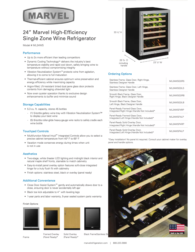 Page 1 de la notice Fiche technique Marvel ML24WSG3RS