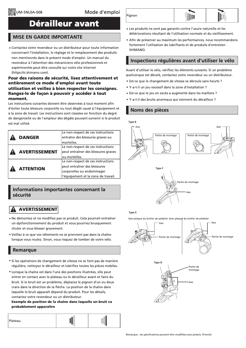 Page n°1 - Manuel utilisateur Shimano FD-M8100-D