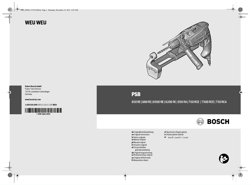Page n°1 - Manuel utilisateur Bosch PSB 650 RE