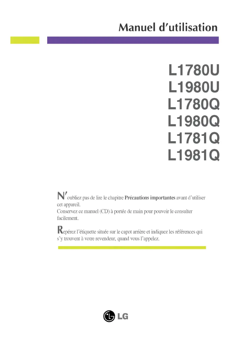 Page 1 de la notice Manuel utilisateur LG L1780U