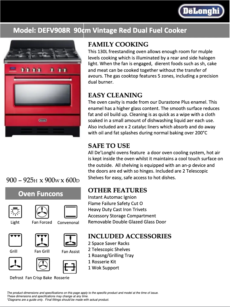 Page 1 of the manual Technical Sheet DeLonghi DEFV908CR