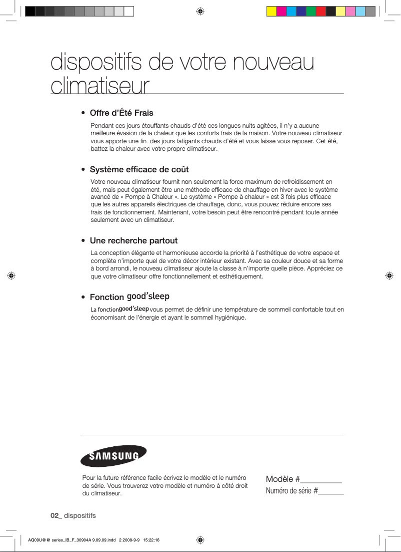 Page 1 de la notice Manuel utilisateur Samsung AQ09UUAX