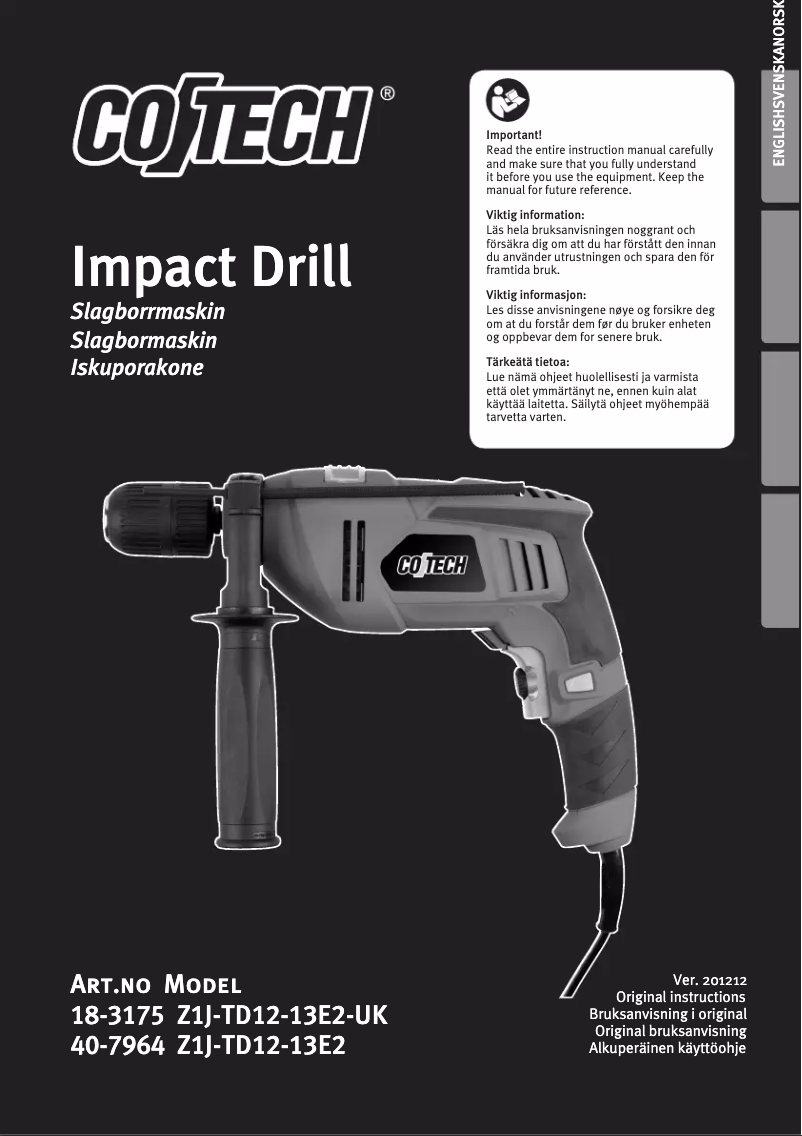 Page 1 de la notice Manuel utilisateur Cotech Z1J-TD12-13E2