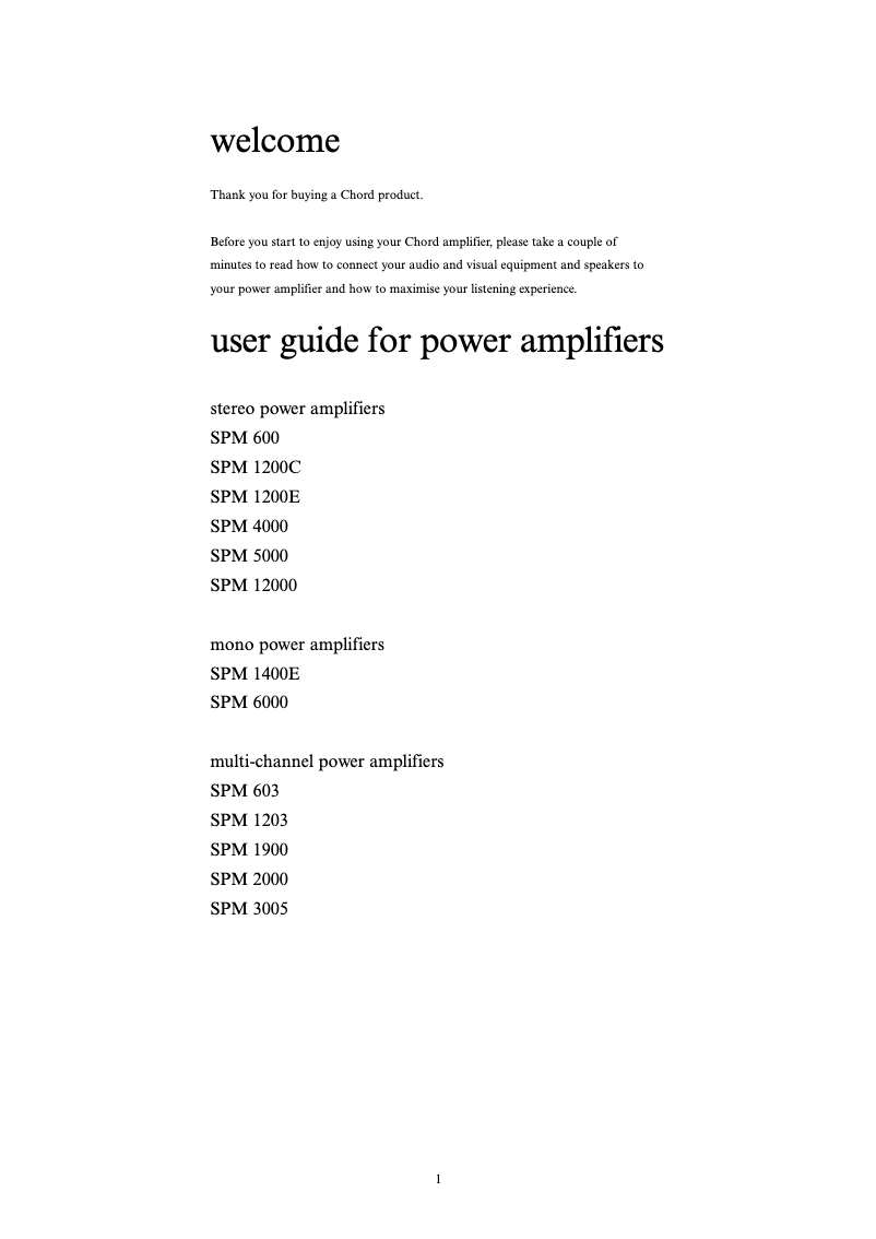 Page n°1 - Manuel utilisateur Chord SPM 3005