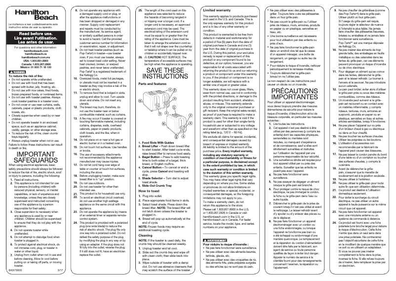 Page 1 de la notice Manuel utilisateur Hamilton Beach 24911