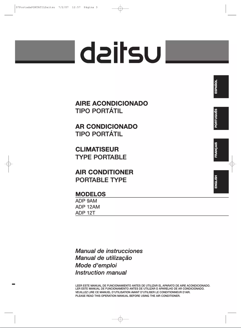 Page n°1 - Manuel utilisateur Daitsu ADP 12AM