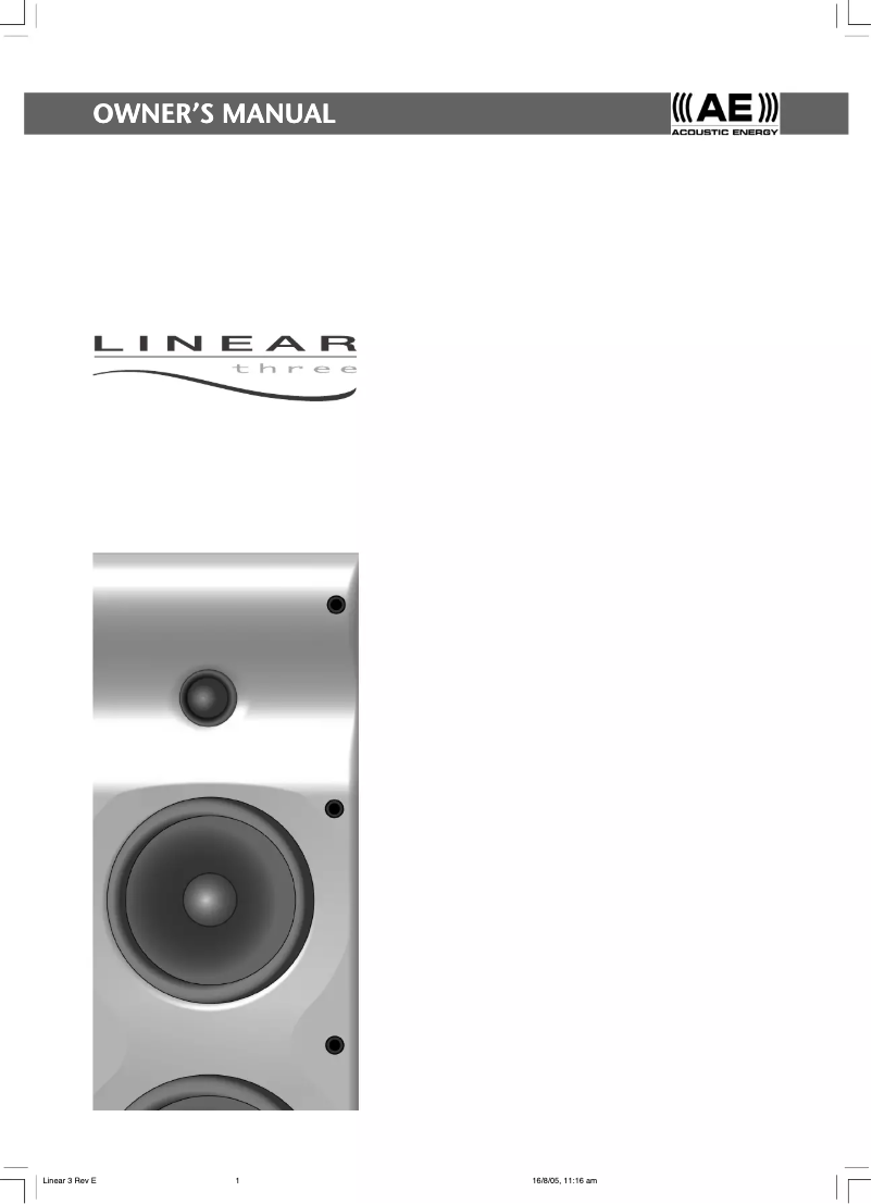 Page n°1 - Manuel utilisateur Acoustic Energy Linear 3