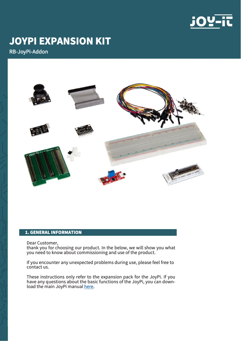 Página 1 del manual Manual de usuario Joy-It RB-JoyPi-Addon