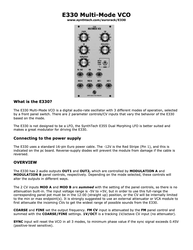 Image de la première page du manuel de l'appareil E330 Multimode VCO