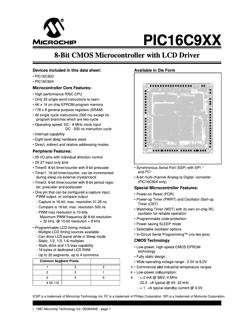 Page 1 de la notice Fiche technique Microchip PIC16C924