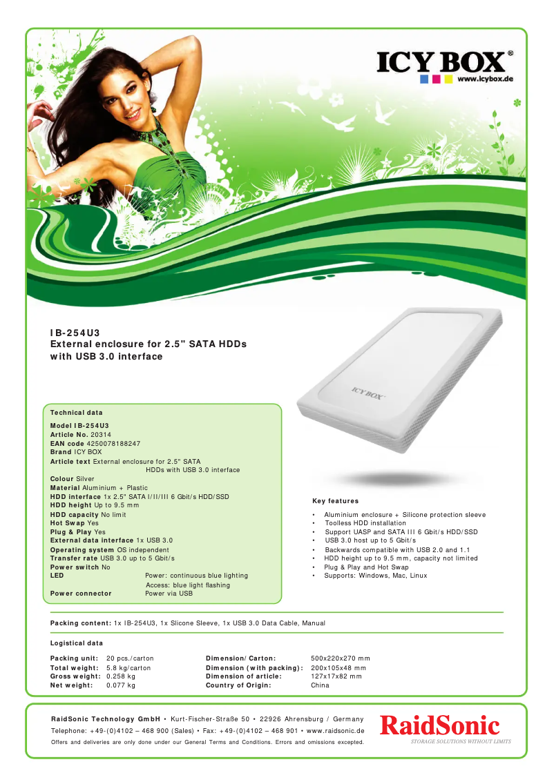 Página 1 del manual Ficha técnica Icy Box IB-254U3