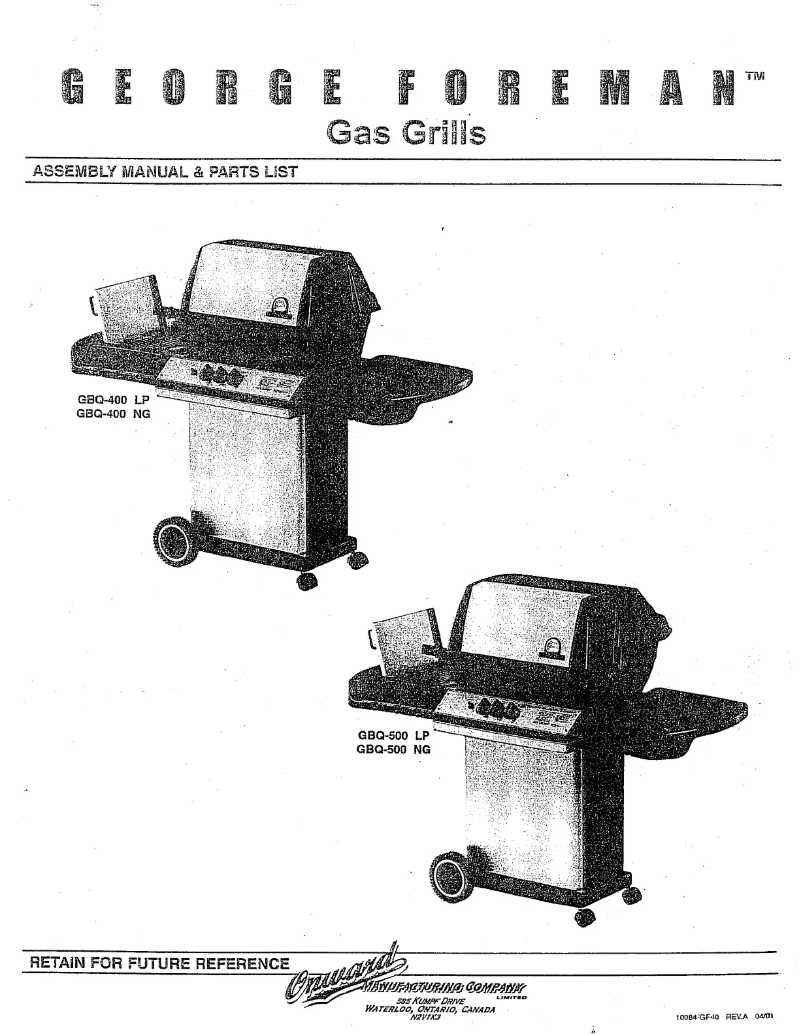 Page n°1 - Manuel utilisateur George Foreman GBQ400LP