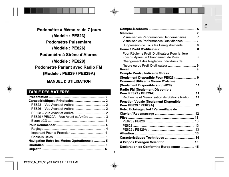 Image de la première page du manuel de l'appareil PE829A