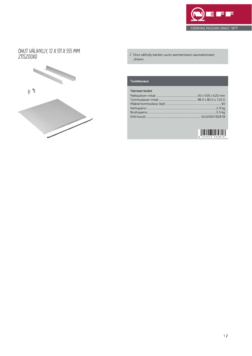 Page 1 de la notice Brochure Neff Z11SZ00X0