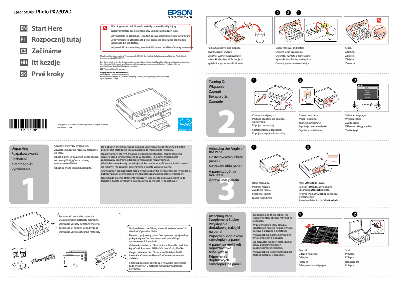 Page 1 de la notice Guide d'installation Epson Stylus Photo PX720WD