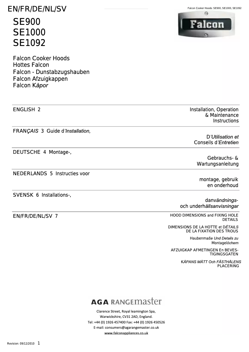 Page 1 de la notice Manuel utilisateur Falcon SE1000