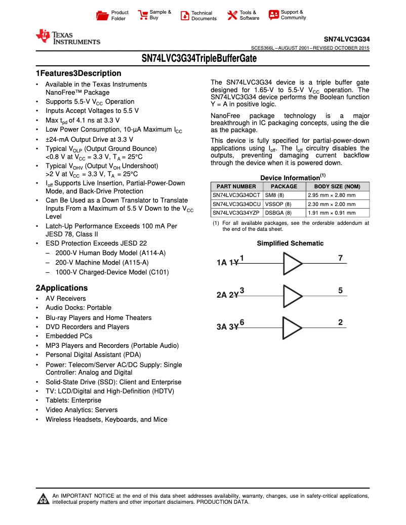 Page 1 de la notice Manuel utilisateur Texas Instruments SN74LVC3G34DCUR