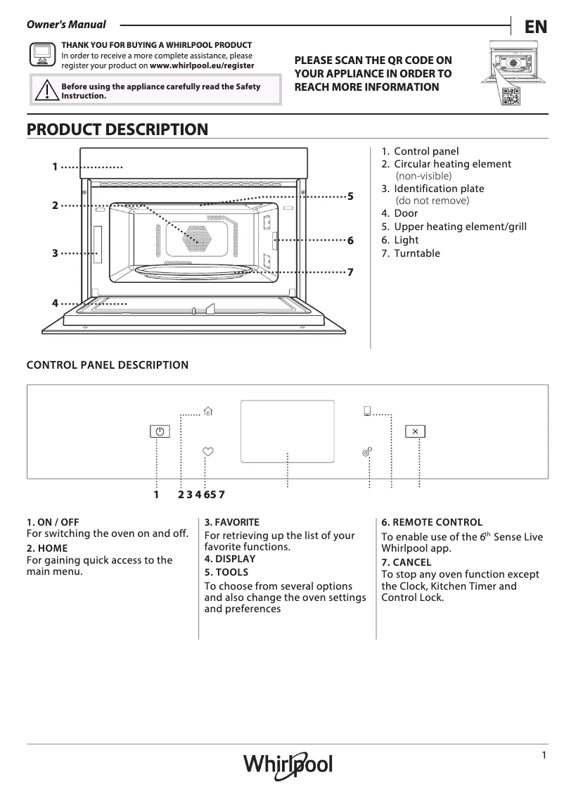 Page 1 de la notice Manuel utilisateur Whirlpool W9 MD260 BSS