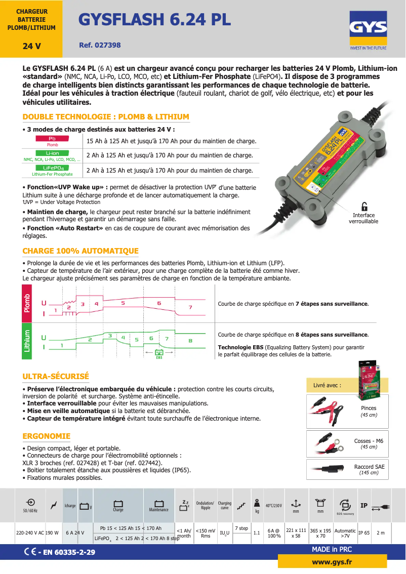 Page 1 de la notice Fiche technique GYS Gysflash 6.24 PL