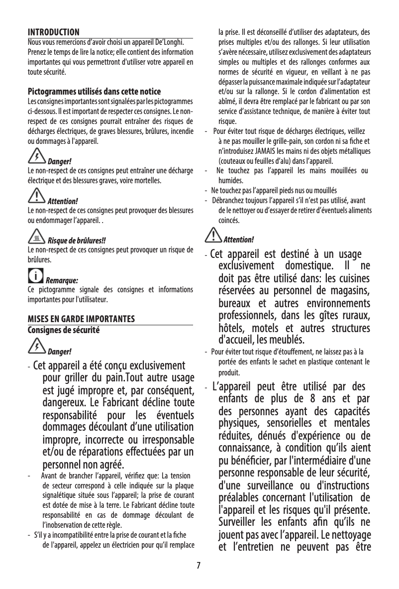 Page 1 de la notice Manuel utilisateur DeLonghi Icona CTO4003
