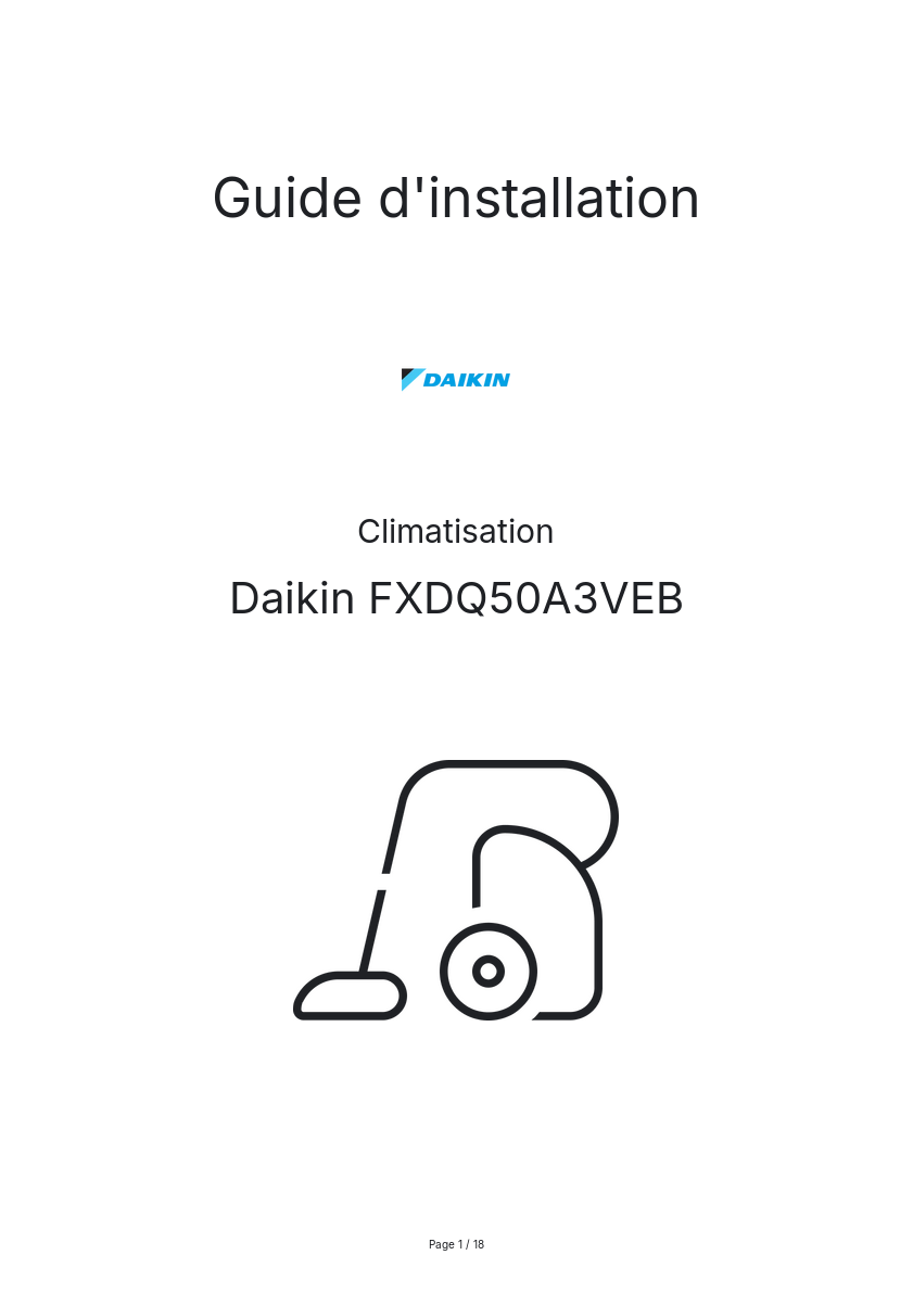 Page n°1 - Guide d'installation Daikin FXDQ50A3VEB