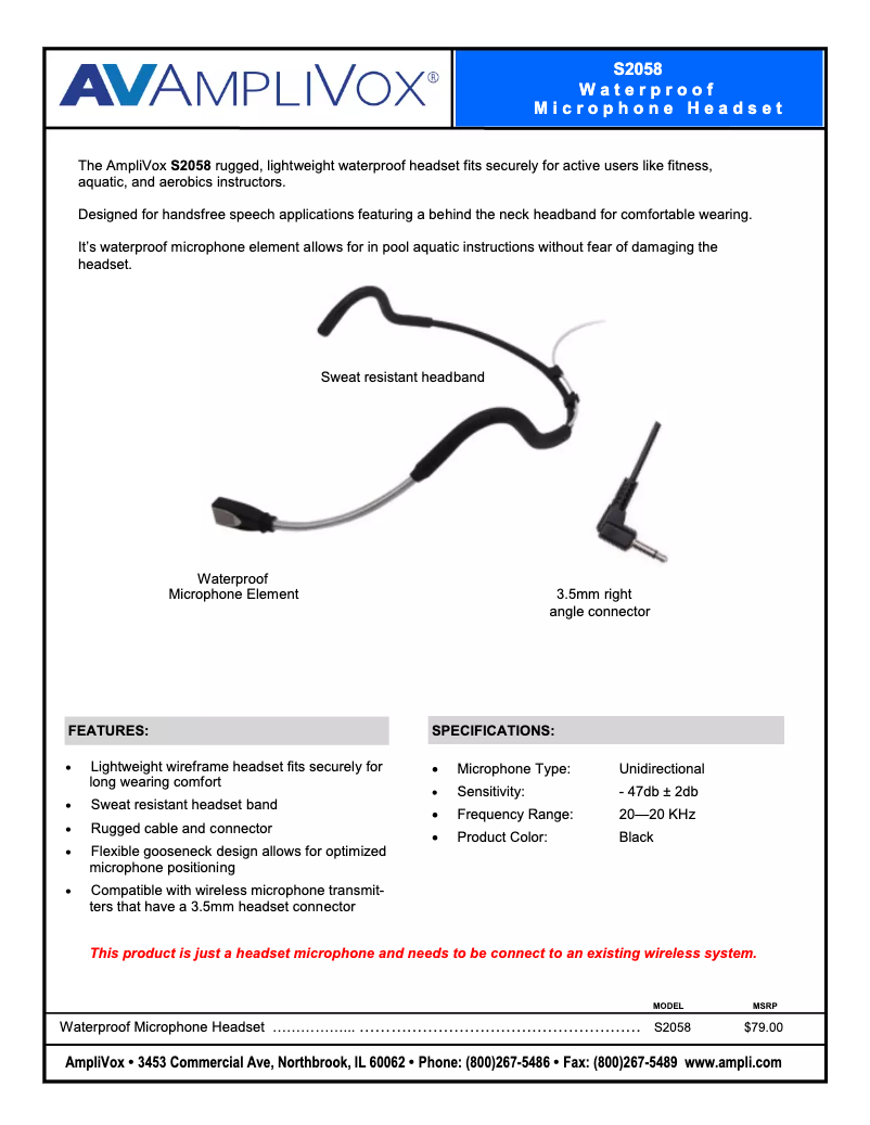 Page 1 de la notice Manuel utilisateur AmpliVox S2058