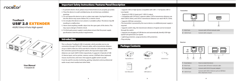 Image de la première page du manuel de l'appareil TrueReach Y10G004-B1