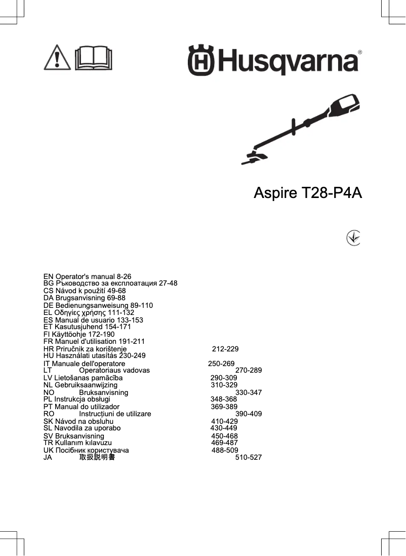 Page n°1 - Manuel utilisateur Husqvarna Aspire T28-P4A