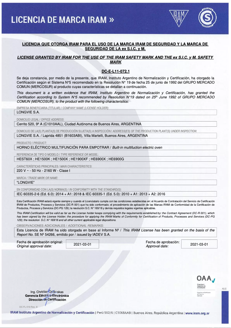 Page 1 de la notice Manuel utilisateur Longvie HEST60X