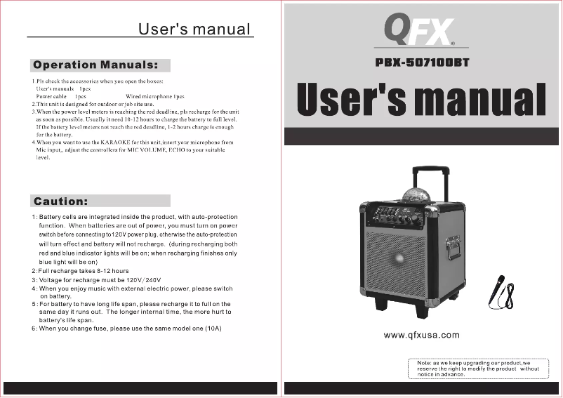 Page 1 de la notice Manuel utilisateur QFX PBX-507100BT