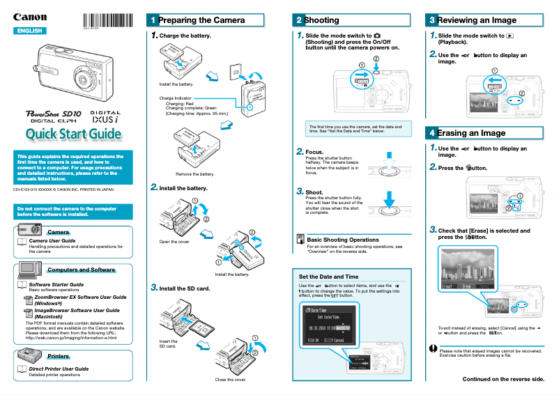 Image de la première page du manuel de l'appareil PowerShot SD10
