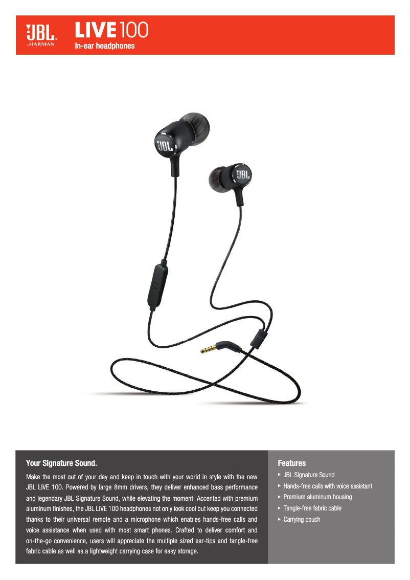 Page 1 of the manual User Manual JBL LIVE 100