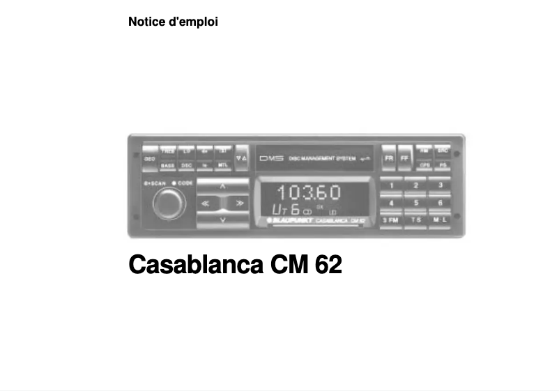 Page 1 de la notice Manuel utilisateur Blaupunkt Casablanca CM 62