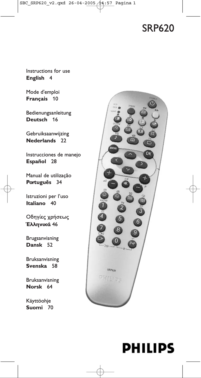 Page 1 of the manual Instruction Manual Philips SRP620