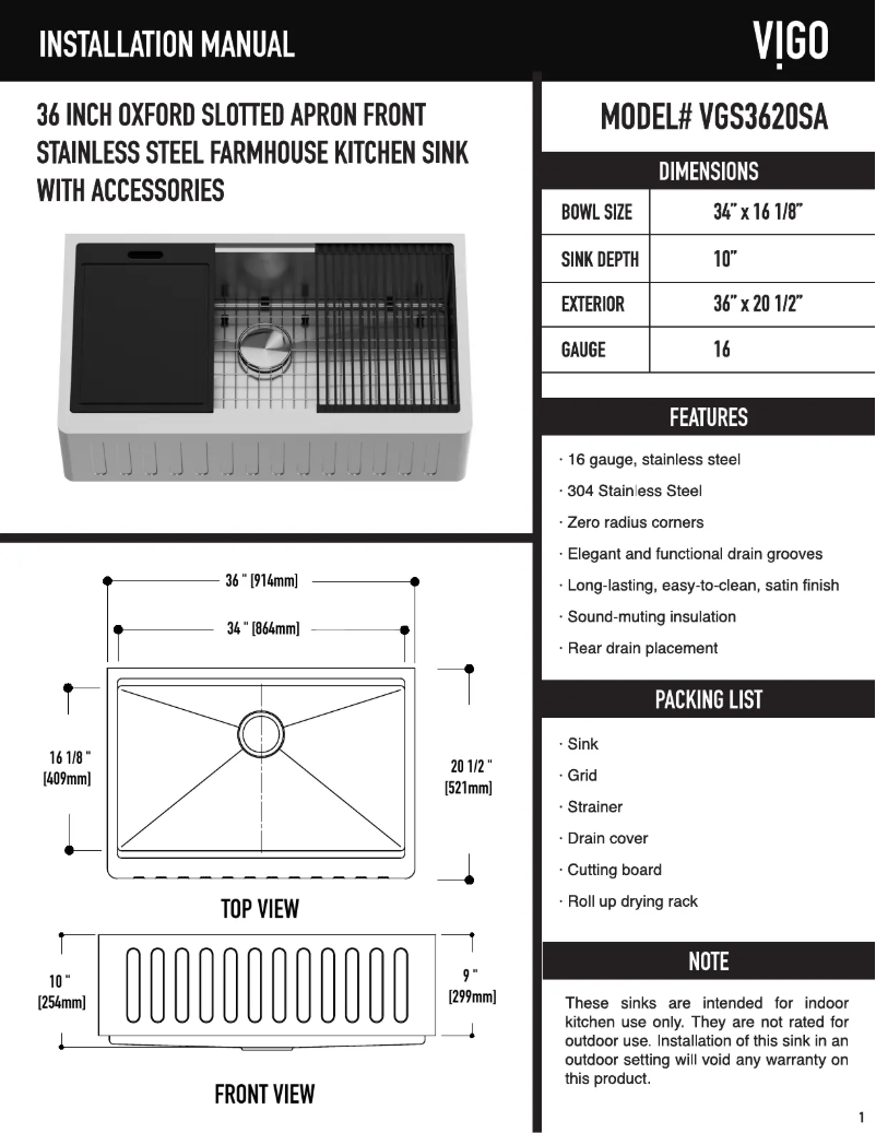 Page n°1 - Manuel utilisateur Vigo Oxford VGS3620SA