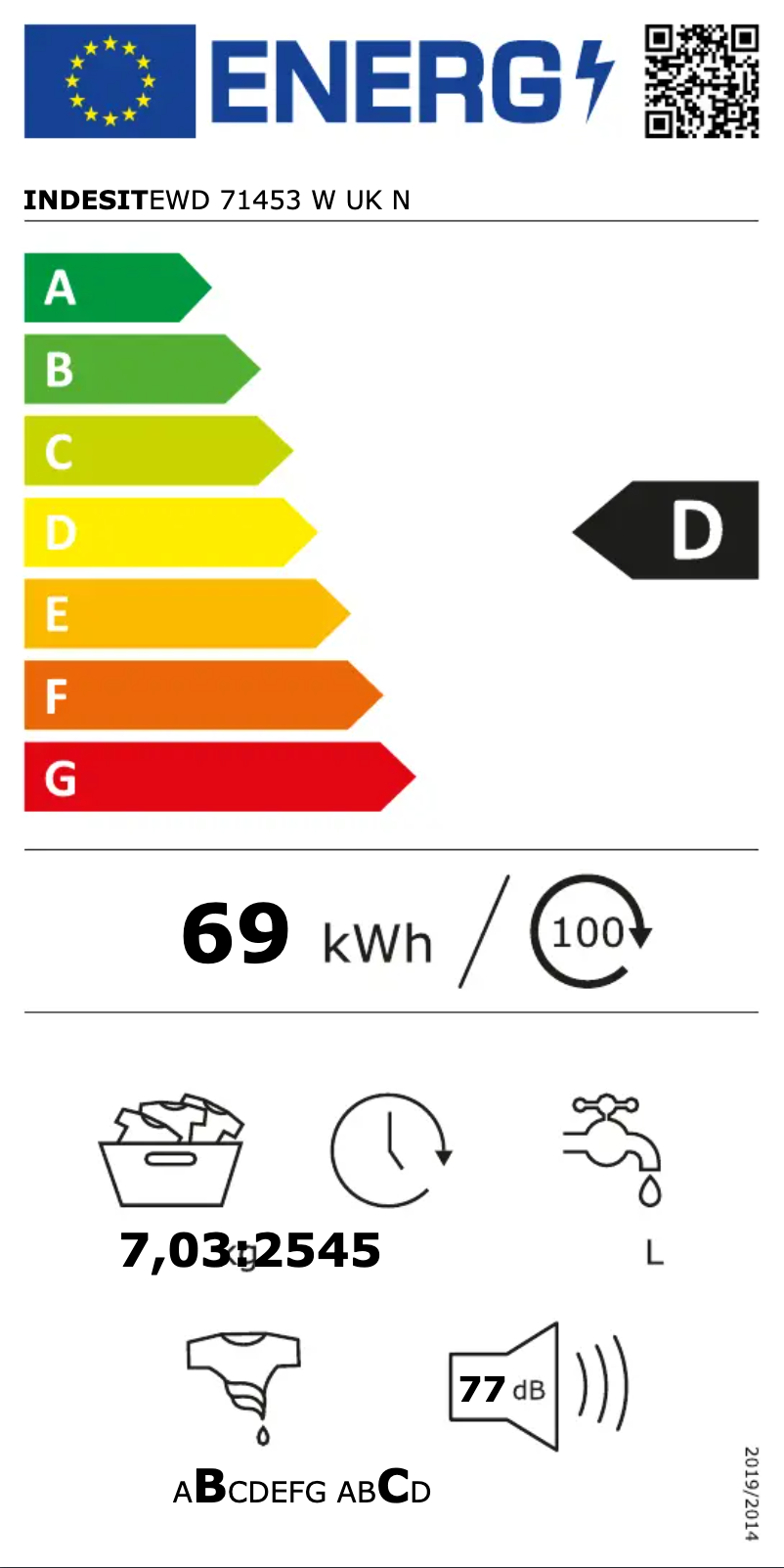 Page n°1 - Label énergétique Indesit EWD 71453 W UK N