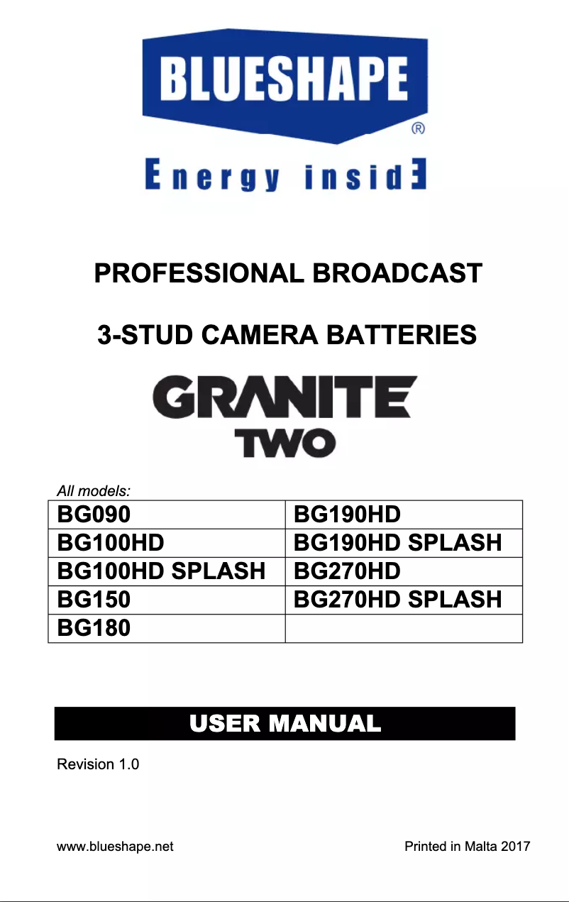 Page n°1 - Manuel utilisateur BlueShape Granite Two HD Splash