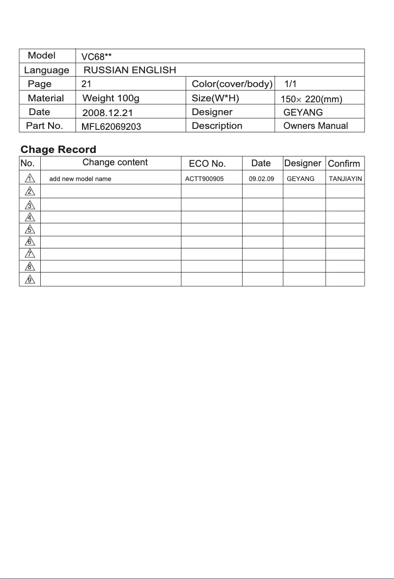 Page n°1 - Manuel utilisateur LG VK78181RU
