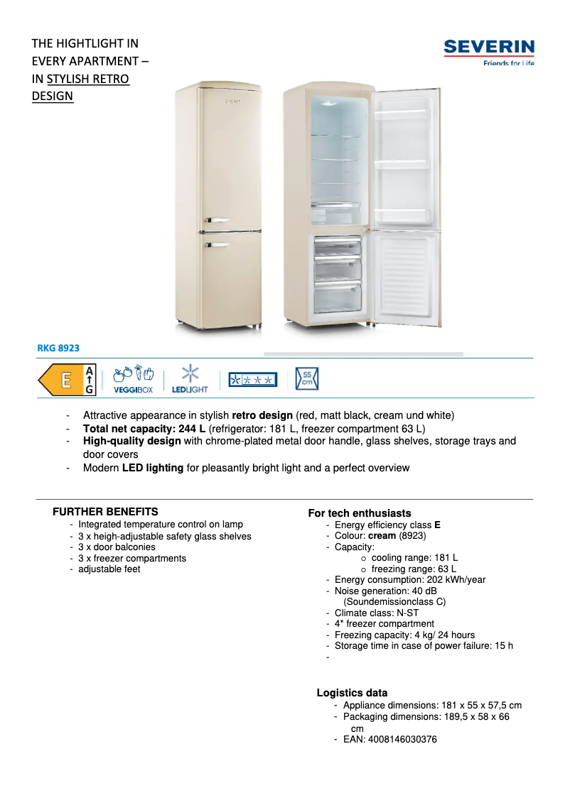 Page 1 de la notice Fiche technique Severin RKG 8923