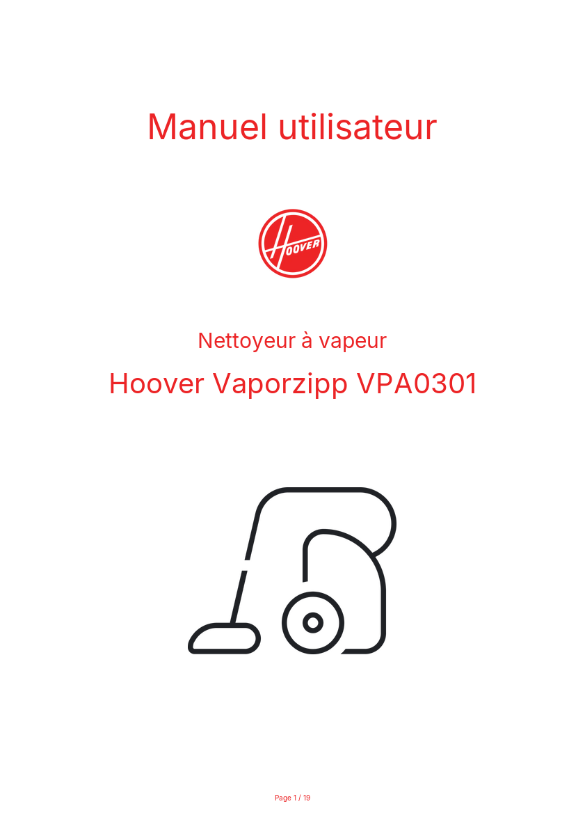 Page n°1 - Manuel utilisateur Hoover Vaporzipp VPA0301
