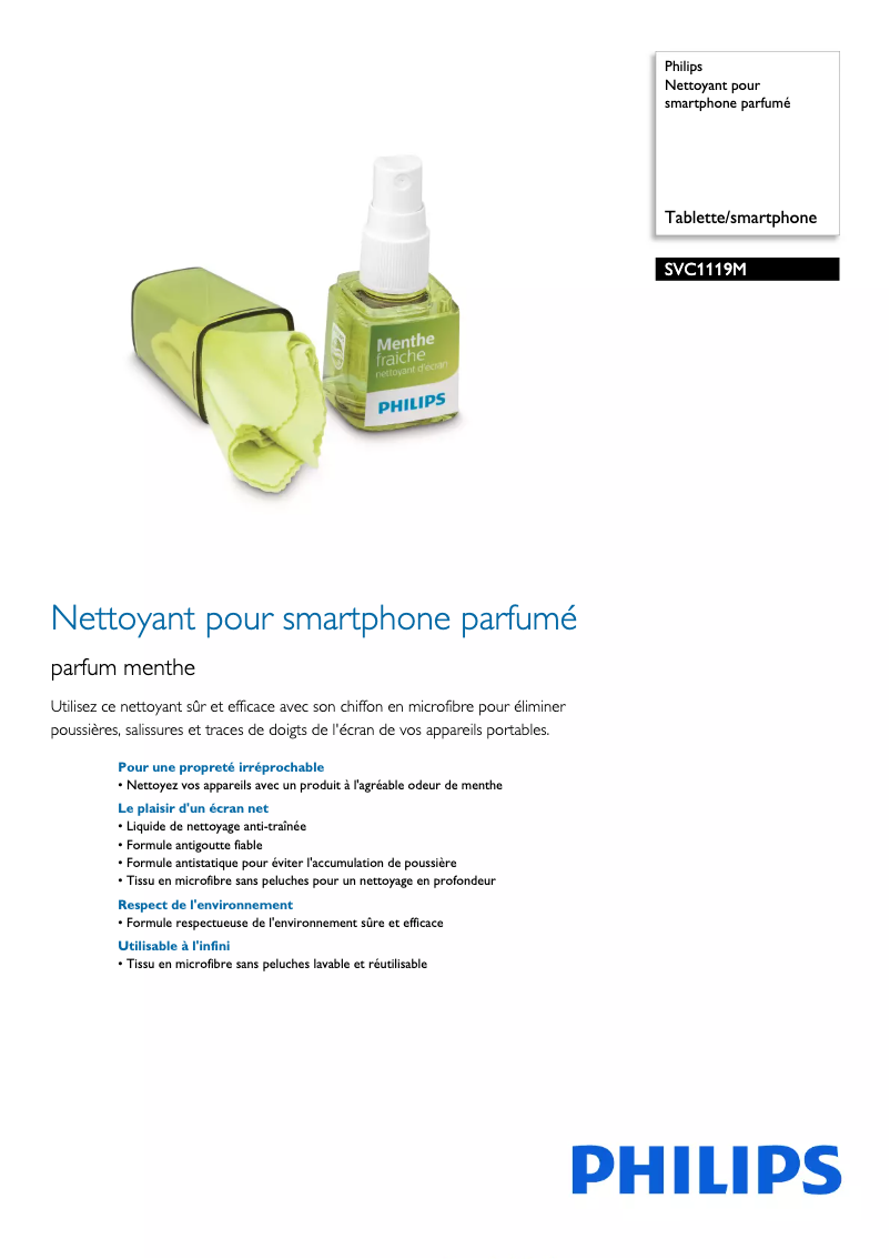 Page 1 de la notice Fiche technique Philips SVC1119M